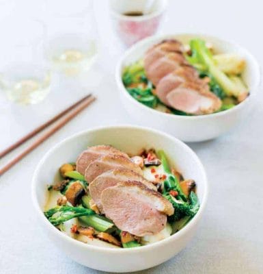 Five Spice Duck with Mushrooms and Asian Greens